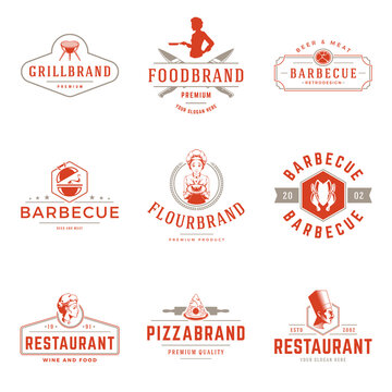Restaurant logos templates vector objects set. Logotypes or badges