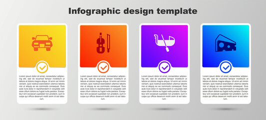 Set Car, Violin, Gondola and Cheese. Business infographic template. Vector
