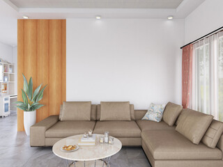 Interior Living Room Realistic Wall Mockup. 3D Rendering, 3D illustration.