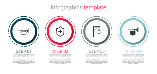 Set Trumpet, Shield, Gallows and with flag. Business infographic template. Vector