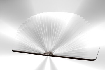 Open book with white blank pages and rays of light