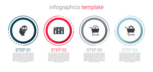 Set Advertising, Browser setting, Shopping cart and dollar and . Business infographic template. Vector