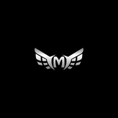 Obraz premium M letter brand identity. Falcon wing logo vector icon. silver shield design template.