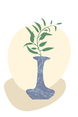 abstract poster. branches and leaves in a vase. abstract silhouette of vases and plants. stock vector illustration.