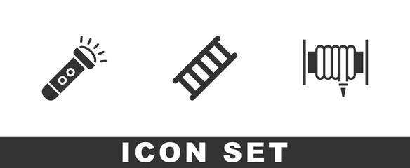 Obraz premium Set Flashlight, Fire escape and hose reel icon. Vector