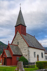 Fototapeta na wymiar Dale church (1240) is a beautiful example of Norwegian wooden churches. Luster, Norway.