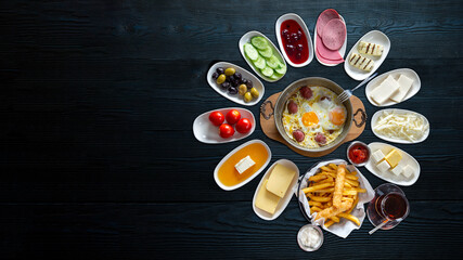 tradltional turkish breakfast on wooden table