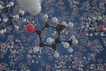 Molecule of tropinone, ball-and-stick molecular model. Scientific 3d rendering