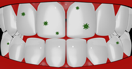 Render with the concept of bacteria and germs on teeth