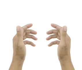 male hand holding something isolated on white background.