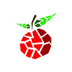 Flat geometric vector apple. Red apple slices on white background