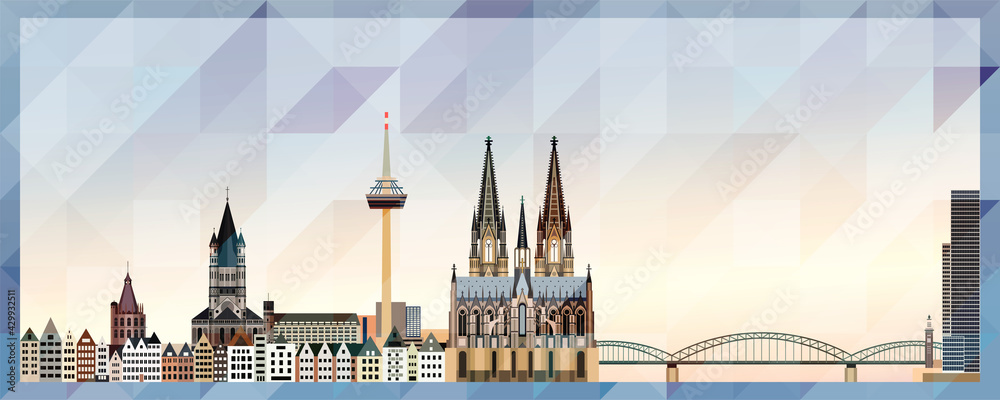 Wall mural cologne skyline vector colorful poster on beautiful triangular texture background