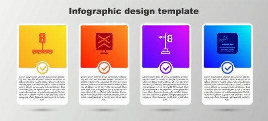 Set Train traffic light, Railroad crossing, and Smoking area. Business infographic template. Vector