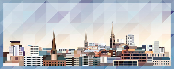 Coventry skyline vector colorful poster on beautiful triangular texture background