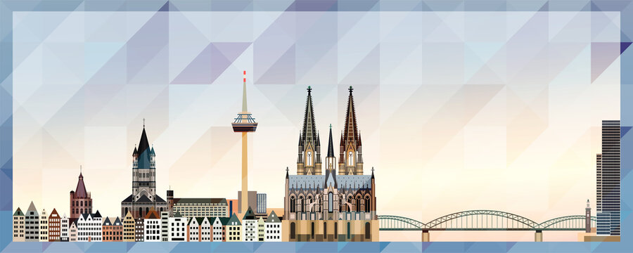 Cologne skyline vector colorful poster on beautiful triangular texture background