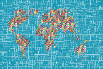 Colorful Wolrld map mosaic with geometrical shapes. Vector illustration.