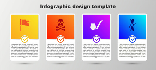 Set Pirate flag, Skull on crossbones, Smoking pipe and Decree, parchment, scroll. Business infographic template. Vector