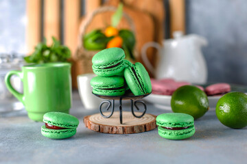 Lime macaroons with fresh fruits.