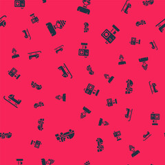 Set Ice resurfacer, Winter athlete, Sled and Action camera on seamless pattern. Vector