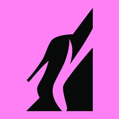 Black high heel shoe symbol on pink backdrop. Design element