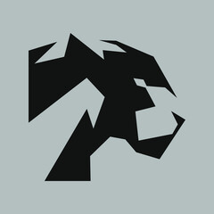 Abstract black panther portrait side view symbol on gray backdrop. Design element