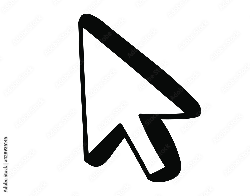  hand drawn computer mouse click pointer cursor arrow icon in doodle style. application and web inter