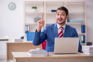 Young attractive employee working in the office