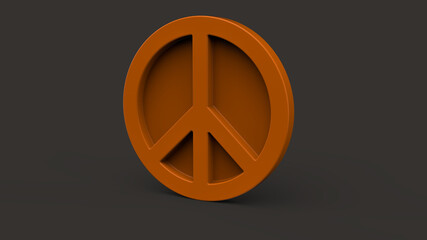 3d orange peace symbol on black background