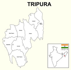 Obraz premium Tripura map. Highlight Tripura map on the India map with a boundary line. Tripura district map white color.