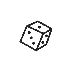 Game cube for Board game at home. The outline of the icon drawn by hand. Vector illustration, isolated elements on a white background.
