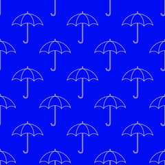Fototapeta premium White outline umbrellas on blue background seamless pattern. Vector illustration.