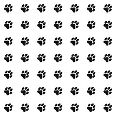 seamless pattern footprints of dog. Black animal tracks. Vector texture for textiles and wallpaper.