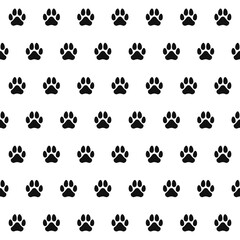 seamless pattern footprints of dog. Black animal tracks. Vector texture for textiles and wallpaper.