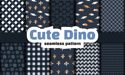 Collection of dinosaur seamless pattern. Premium vector 