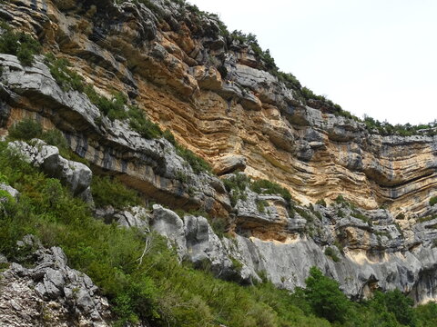 colorful rock layers in the mountains in the south of France