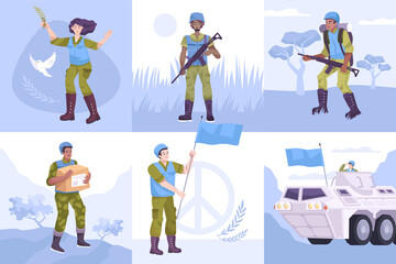 Flat Peacekeepers Composition Icon Set - obrazy, fototapety, plakaty