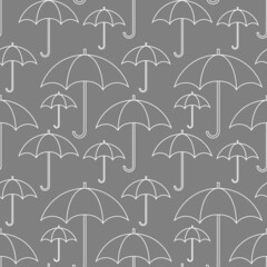 Fototapeta na wymiar Contour outline umbrellas on grey background seamless pattern. Vector illustration.