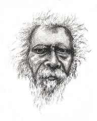 illustration - emotional expressive portrait of an old bearded man