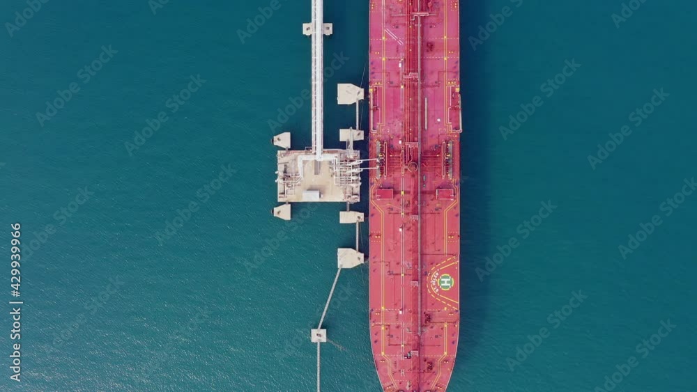 Wall mural Aerial view oil tanker of business logistic sea going ship, Crude oil tanker lpg ngv at industrial estate Thailand, Group Oil tanker ship to Port of Singapore - import export . 4K - Wall murals