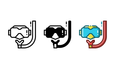 Snorkel gear icon. With outline, glyph, and filled outline styles