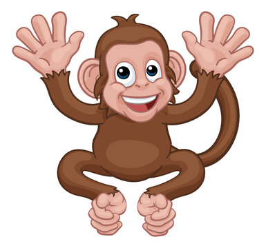 Monkey Cartoon Character Animal Mascot Waving