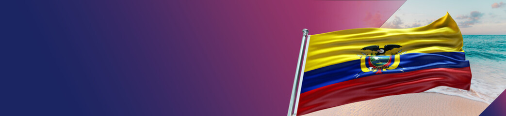 Ecuador Flag with Beach and large Gradient Single Flag 