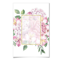 Watercolor frame with pink flowers on a white background.