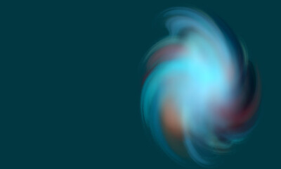 Spinning powder or dust cloud in blue orange red colors on turquoise background. Magic fictional and fantastic digital illustration. Great as design element, cover, print or backdrop for certificates.