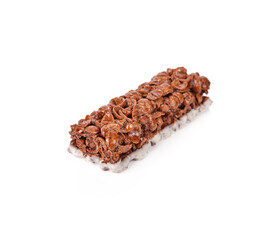 Cereal bars with chocolate isolated on white background.