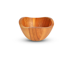 Empty wooden bowls isolated on white background.