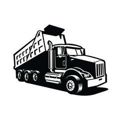 Dump truck vector isolated. Tipper truck in black and white