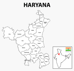 Fototapeta na wymiar District map of Haryana. Haryana map with district and capital in white colour.