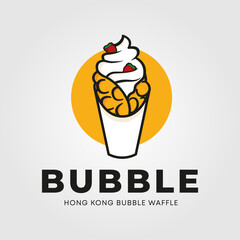 Hong Kong bubble waffle logo template, doodle style illustration