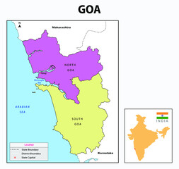 Obraz premium Goa map. Goa administrative and political map. Goa map with neighbouring countries and border.